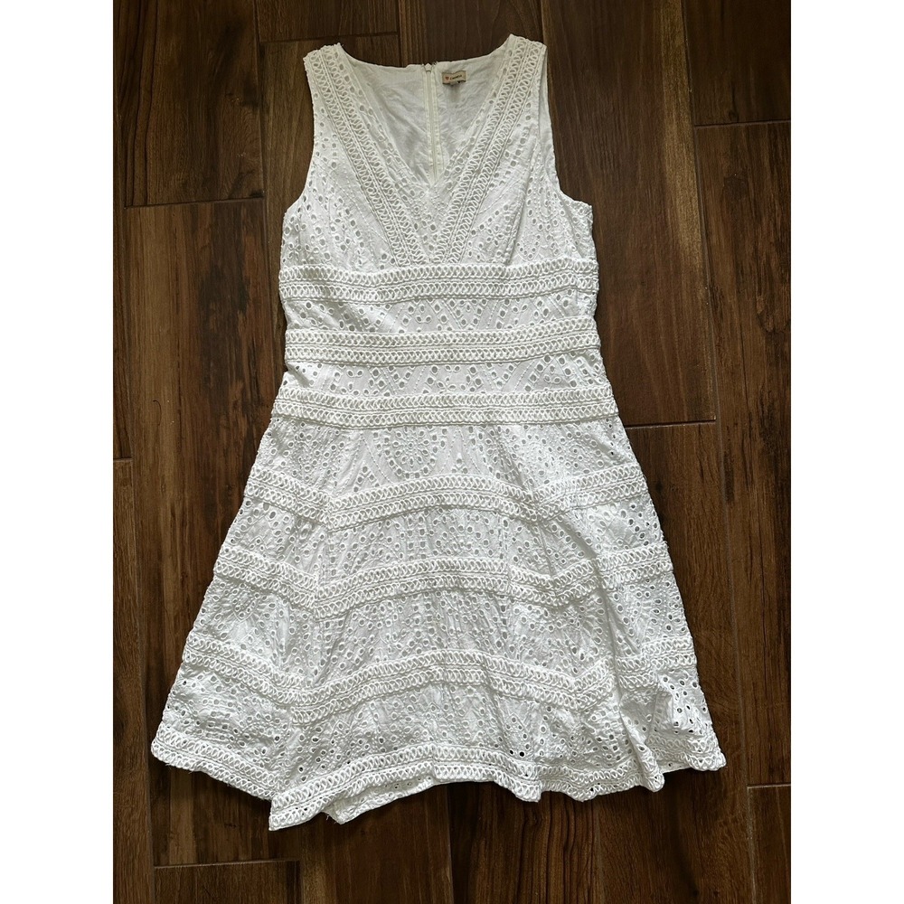 Cremieux White Sun Dress 14 Fits L A Line Knee Length Eyelet Beach Cruise Simple - Picture 2 of 9